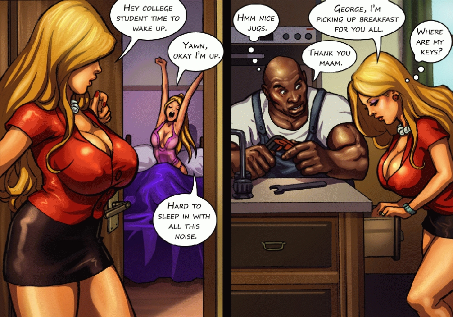 Interracial Cartoon Tits - White girl with nice tits sucks black cock - Sex Comics @ Hard Cartoon Porn