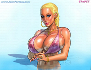 Big cartoon boobs covered with cum - interracial