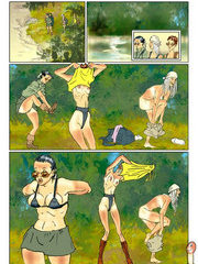 Naughty naked bathers have fun in the river - comic story