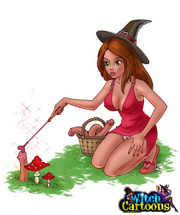 セックスの魔法の漫画の絵を使用した赤髪の魔女